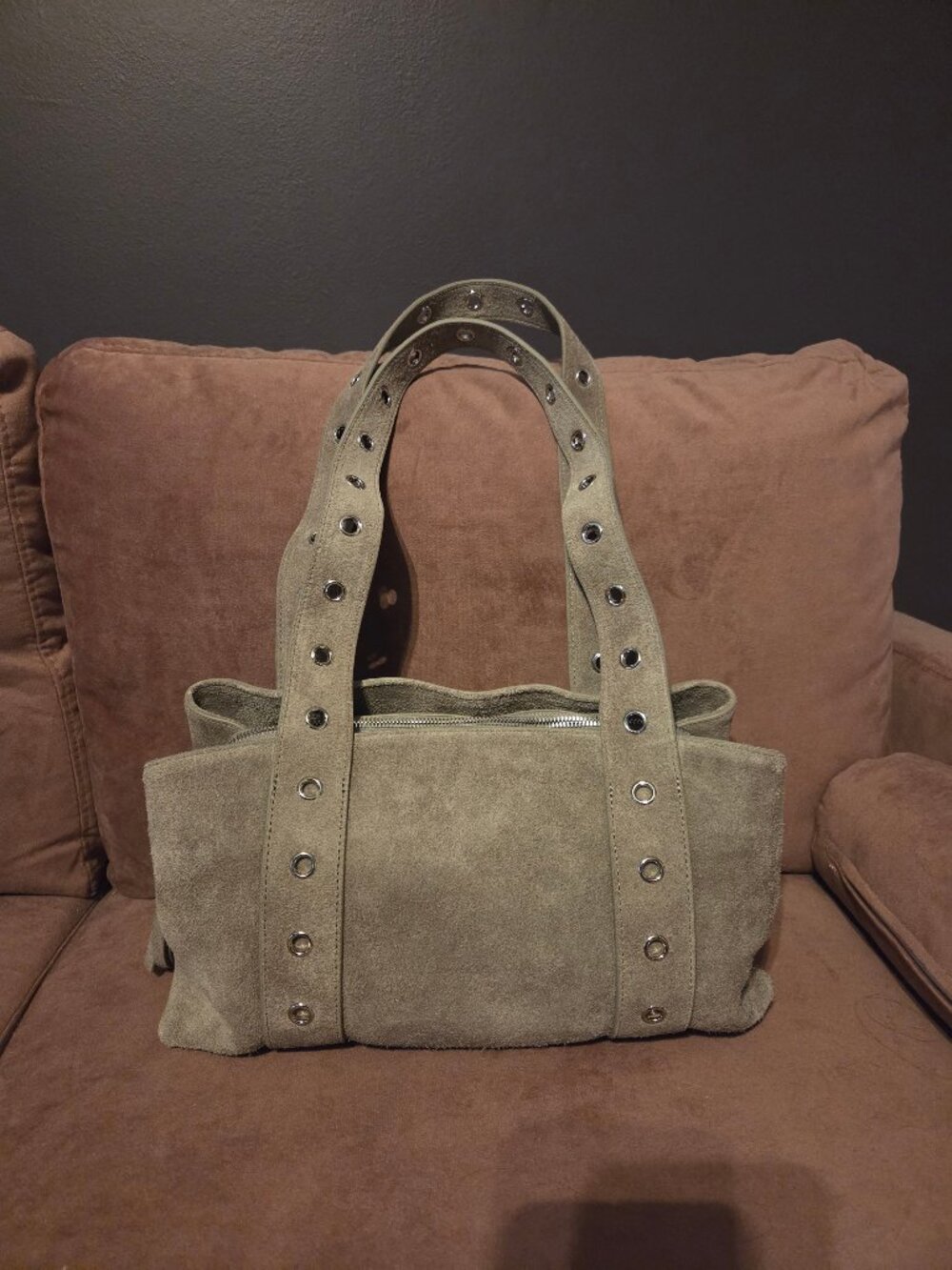Gray Suede Shoulder Bag - Picture 2 of 7